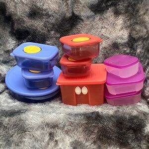 Bundle of Vintage Tupperware Colorful Snack & Storage Container Set multi color
